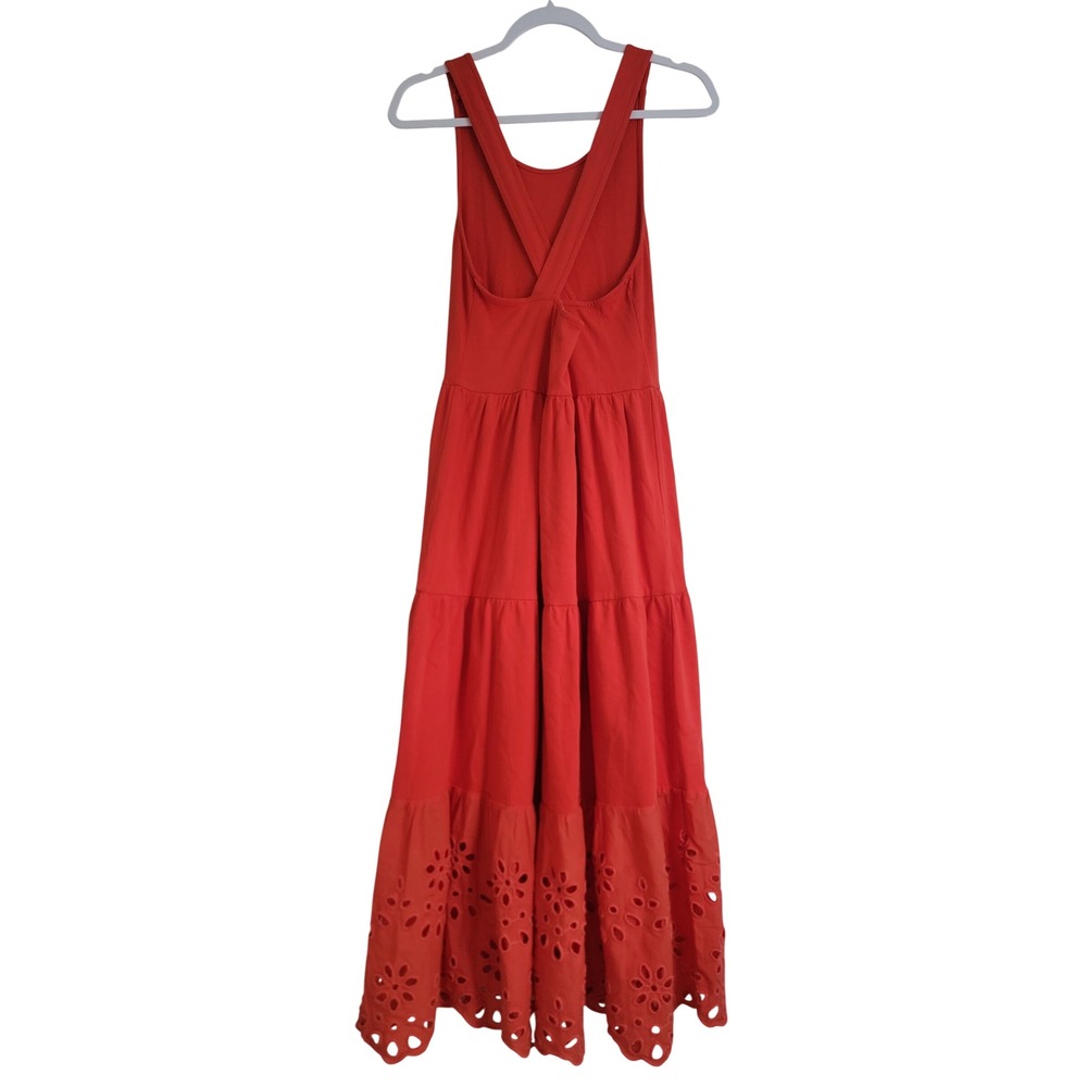 J.Crew 100% Cotton Orange Tiered Eyelet Cross Back Midi Dress Sleeveless Small - Picture 5 of 10